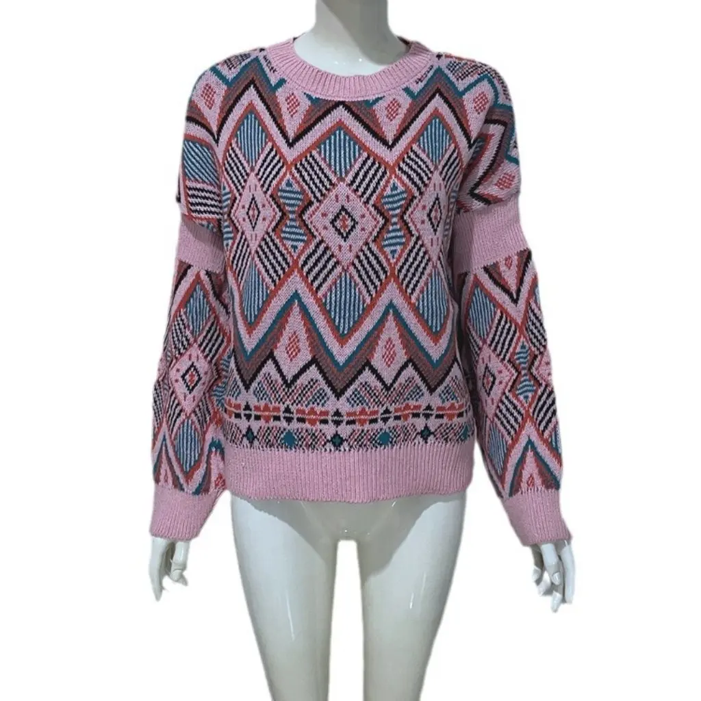 

Women's European American Style Knitted Sweater Crewneck Christmas Theme Jacquard Knitted Base Shirt Top