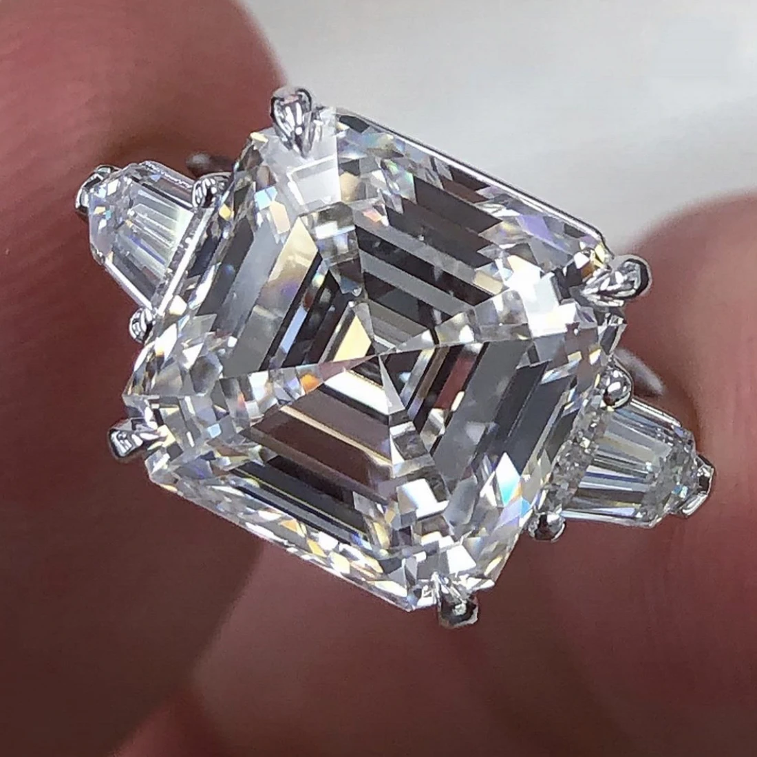 Luxury 925 Sterling Silver Asscher cut Square Simulated Diamond Rings finger Wedding Engagement Cocktail Women Gemstone Jewelry