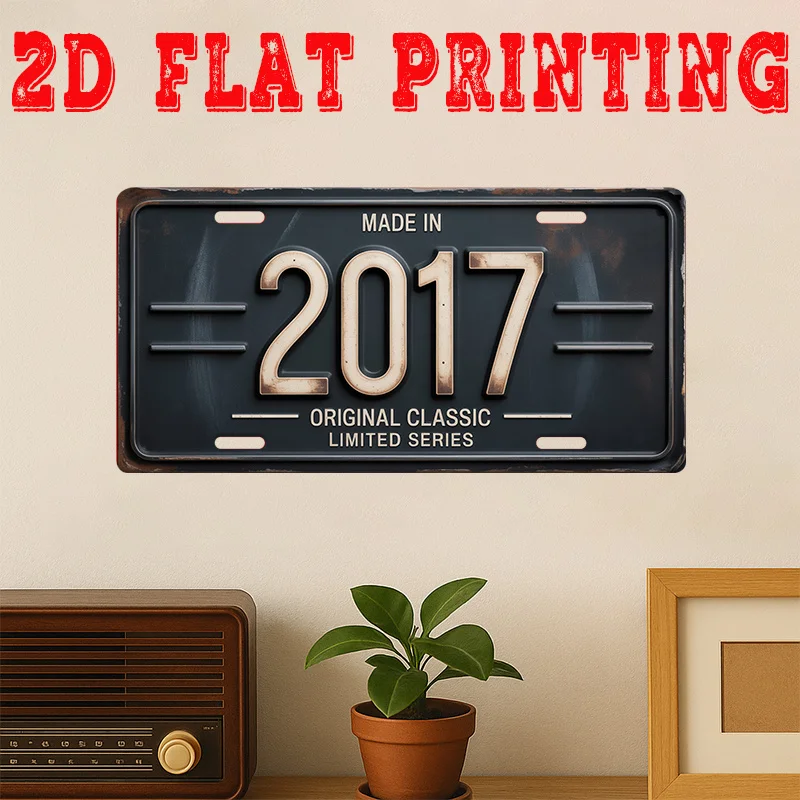 2D Flat, 1pc, Vintage Metal Sign, (11.8 Inches * 5.9 Inches), 2017 Number Sign, Wall Art, Commemorative Sign, Suitable for Home
