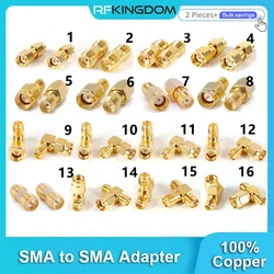Adaptador SMA a SMA para antena, conector RF de 90 y 135 grados, 2 piezas, macho, hembra a macho, RP, recto, 3 vías, ángulo recto