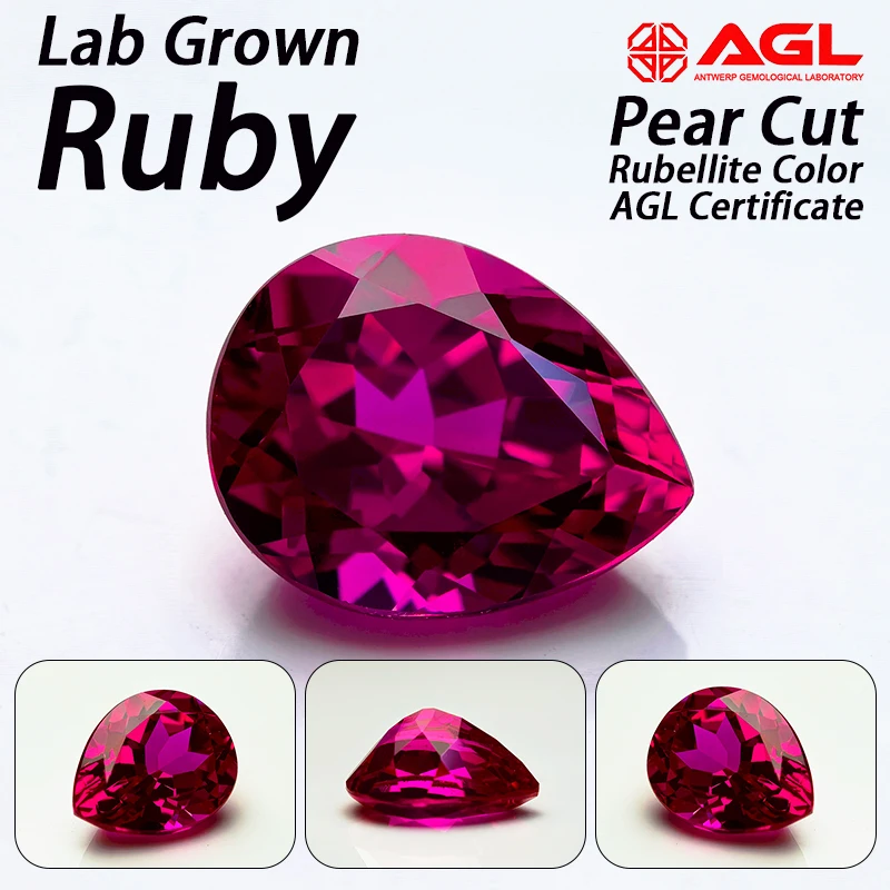 Rubi Cultivado en Laboratorio, Forma de Pera, Color Rubelita, VVS1, Dijes de Piedras Preciosas para Materiales de Fabricación de Joyería DIY, Certificado