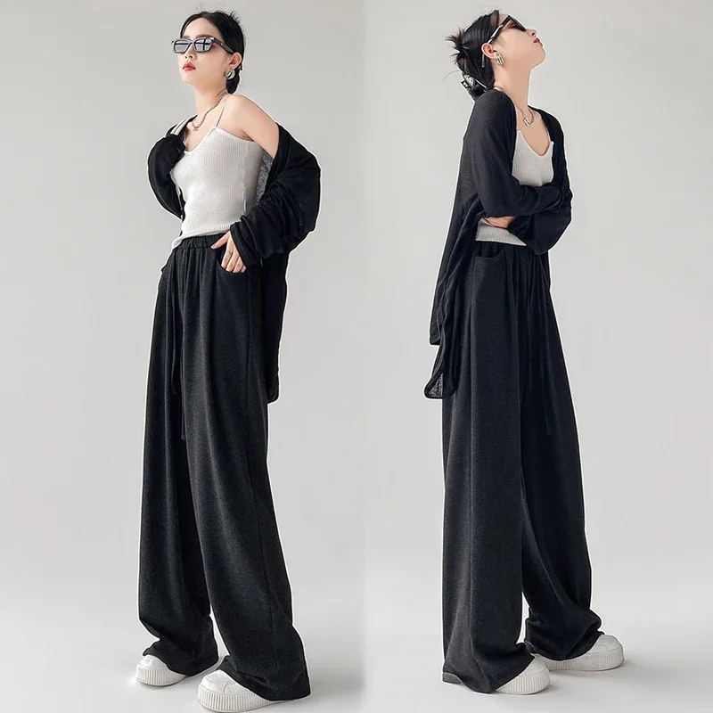 Light Luxury Warm Elastic Wide Leg Pants Spring and Autumn Women's Fashion Loose Fit High Waist Slim Legs Casual StraightPants