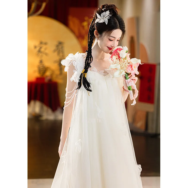 Simple Korea 3D Flowers Soft Tulle Wedding Dresses Elegant Photoshoot Sweetheart Pregnant Bride Gowns Birthday Party Customized