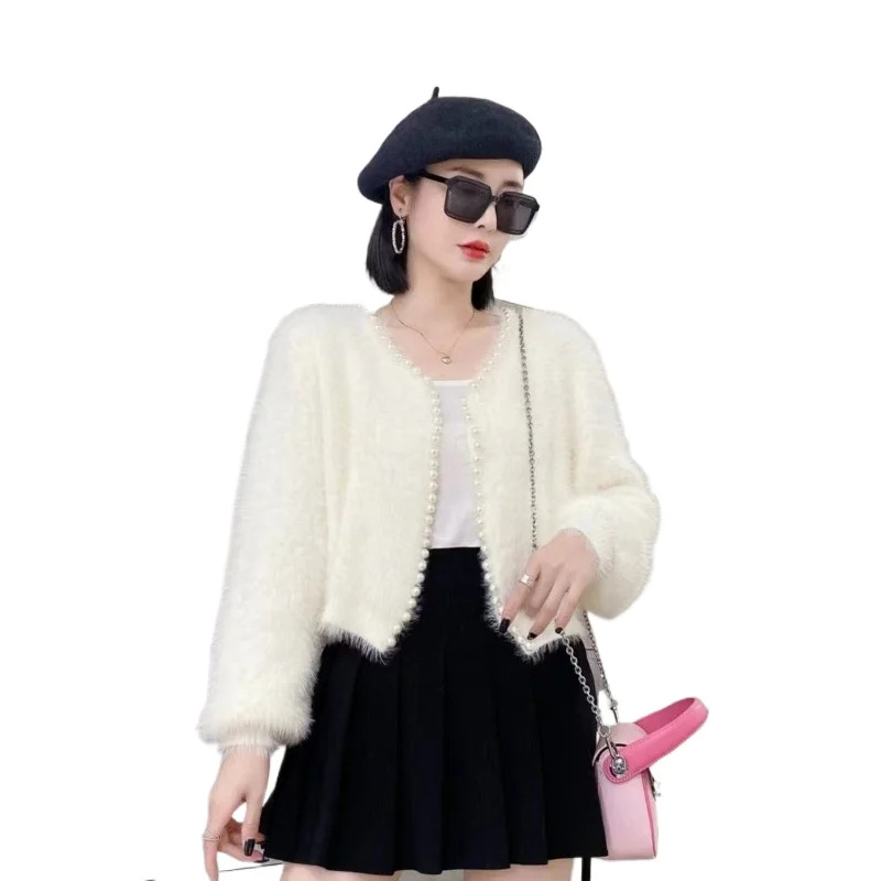 真珠の短いロングカーディガン,セーター,小さなジャケット,柔らかくて用途の広い,柔らかくて柔らかい,ゆったりとした,新しい,秋と冬