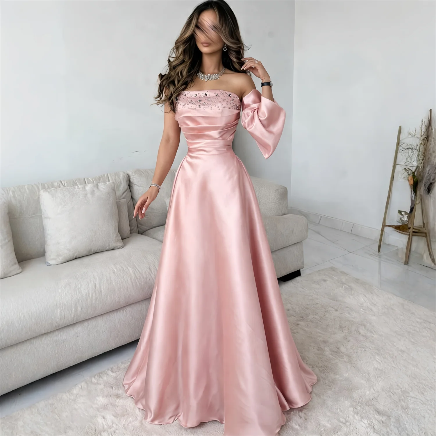

EDECPBM Bow Prom Dress Women Sexy American Style Pink Satin Customized 2026 Women's Formal Evening Gowns New Collection Latest