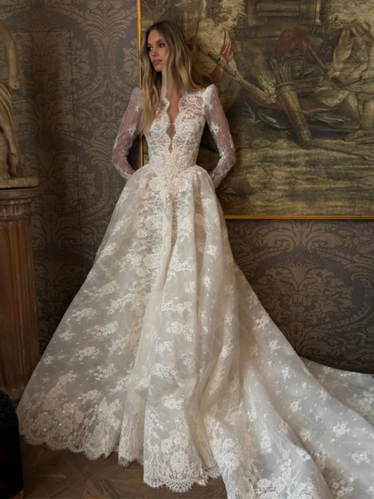 2026 Vintage A-line Long Wedding Dress Lace Decal Bridal Robe Sparkling Bridal Gowns Customized Robe De Mariée vestidos mujer