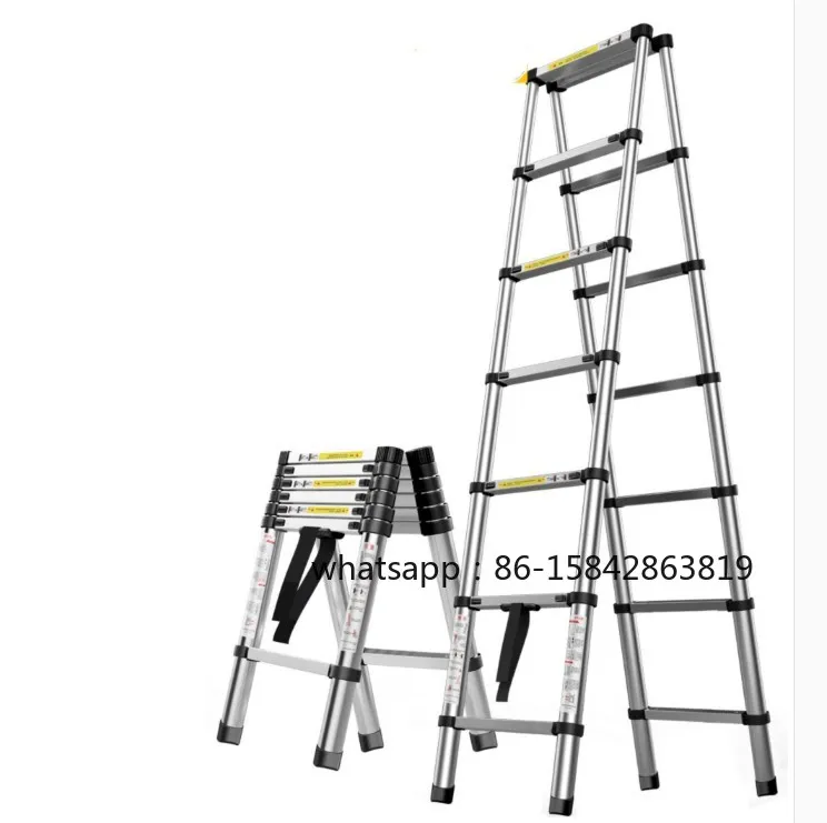 1.4m Retractable Folding Aluminum Herringbone Ladder, Can Be Used As A Single-sided Straight Ladder, Multi-function Household/li