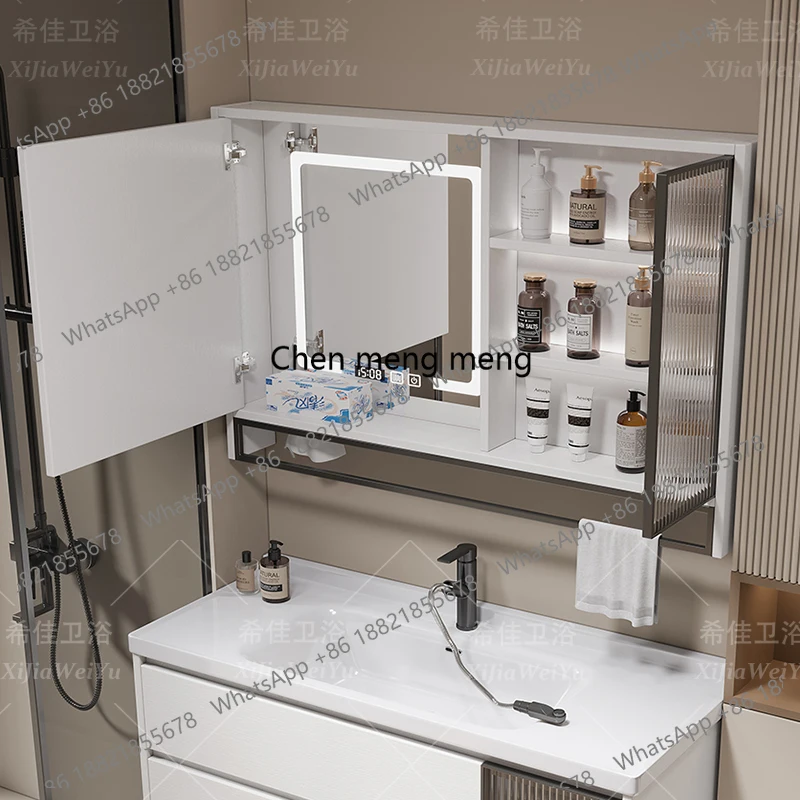 Nordic Smart Bathroom Mirror Cabinet Modern Solid Wood Storage Vanity Mirror Cabinet Multi-functional Bathroom Furniture