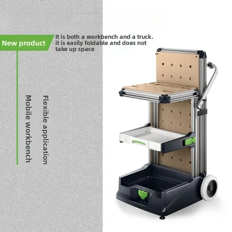Mobile Multi‑Function Workbench,Foldable Woodworking Utility Cart,Portable Handling Tool Trolley For Workshop Job Site Use