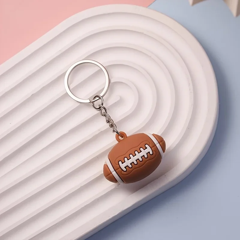 Soft PVC Sports Ball Keychain Charms Basketball Football Volleyball Tennis Rugby Key Ring Set Car Bag Pendant Jewelry