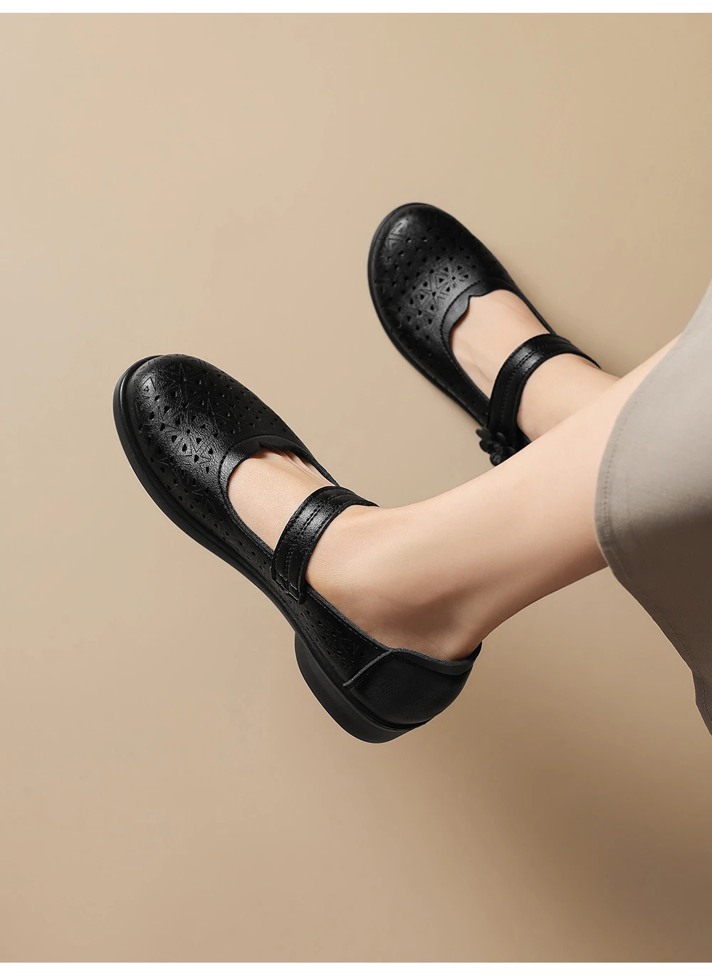 Mary Jane Schuhe in Übergröße 42 für Damen, atmungsaktive Mokassins mit Ausschnitten, florale Einriemen-Slipper mit niedrigem Absatz für lässiges Gehen – Detail 5