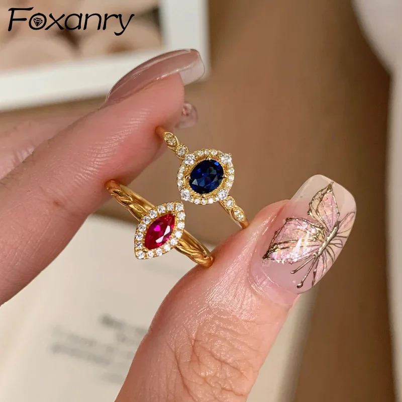 Foxanry Gold Color Bling Zircon Rings For Women Girls Exquisite Fashion Simple Classic Temperament Elegant Anniversary Jewelry