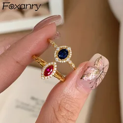 Foxanry Gold Color Bling Zircon Rings For Women Girls Exquisite Fashion Simple Classic Temperament Elegant Anniversary Jewelry
