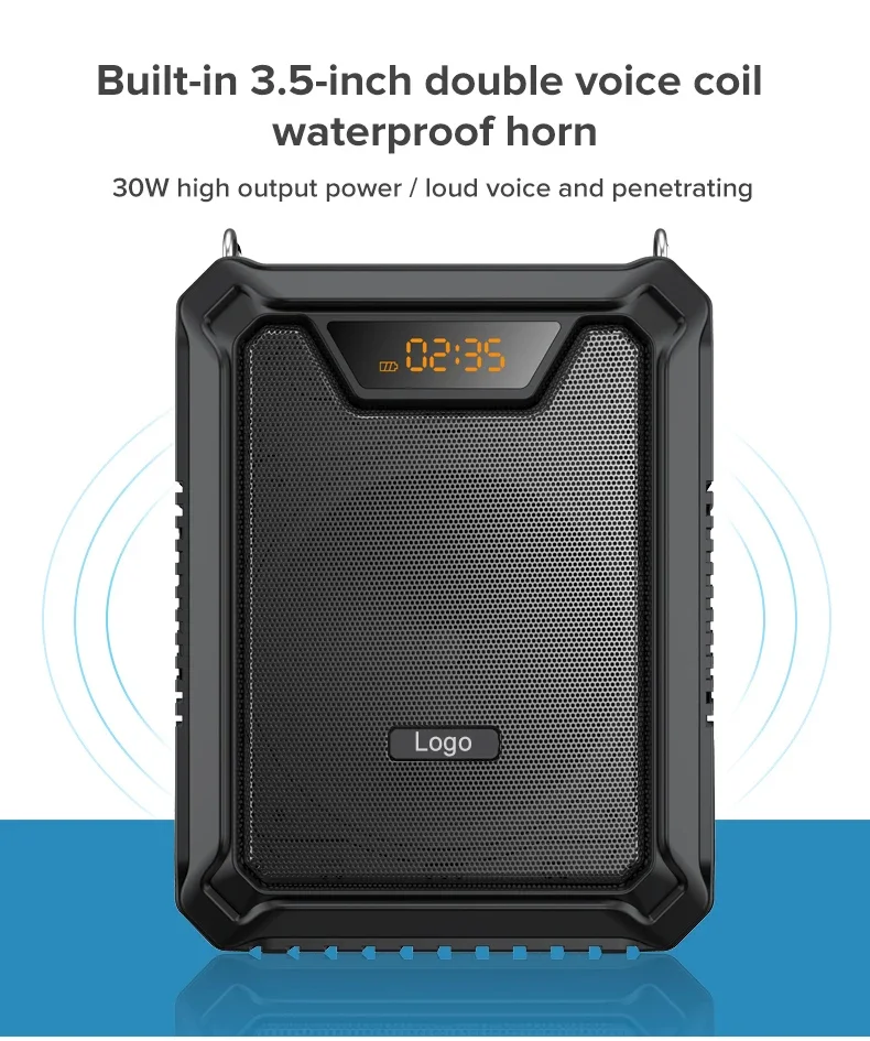 Portable Personal Waterproof Waistband Loud Pa System 30W Uhf Wireless Voice Amplifier With Microphone