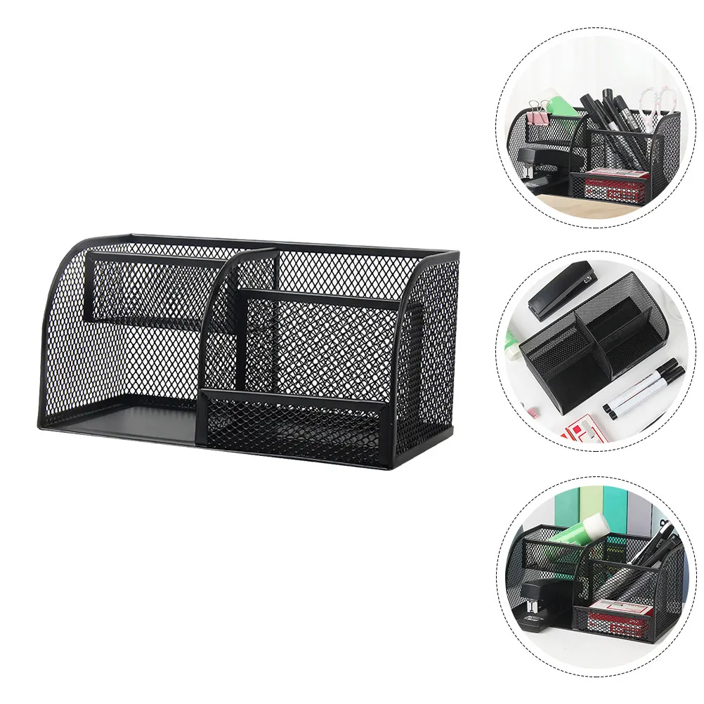 

Black Metal Desktop Organizer Multi-Function Pen Holder Convenient Office Accessory Household Table Organizer Study Supply