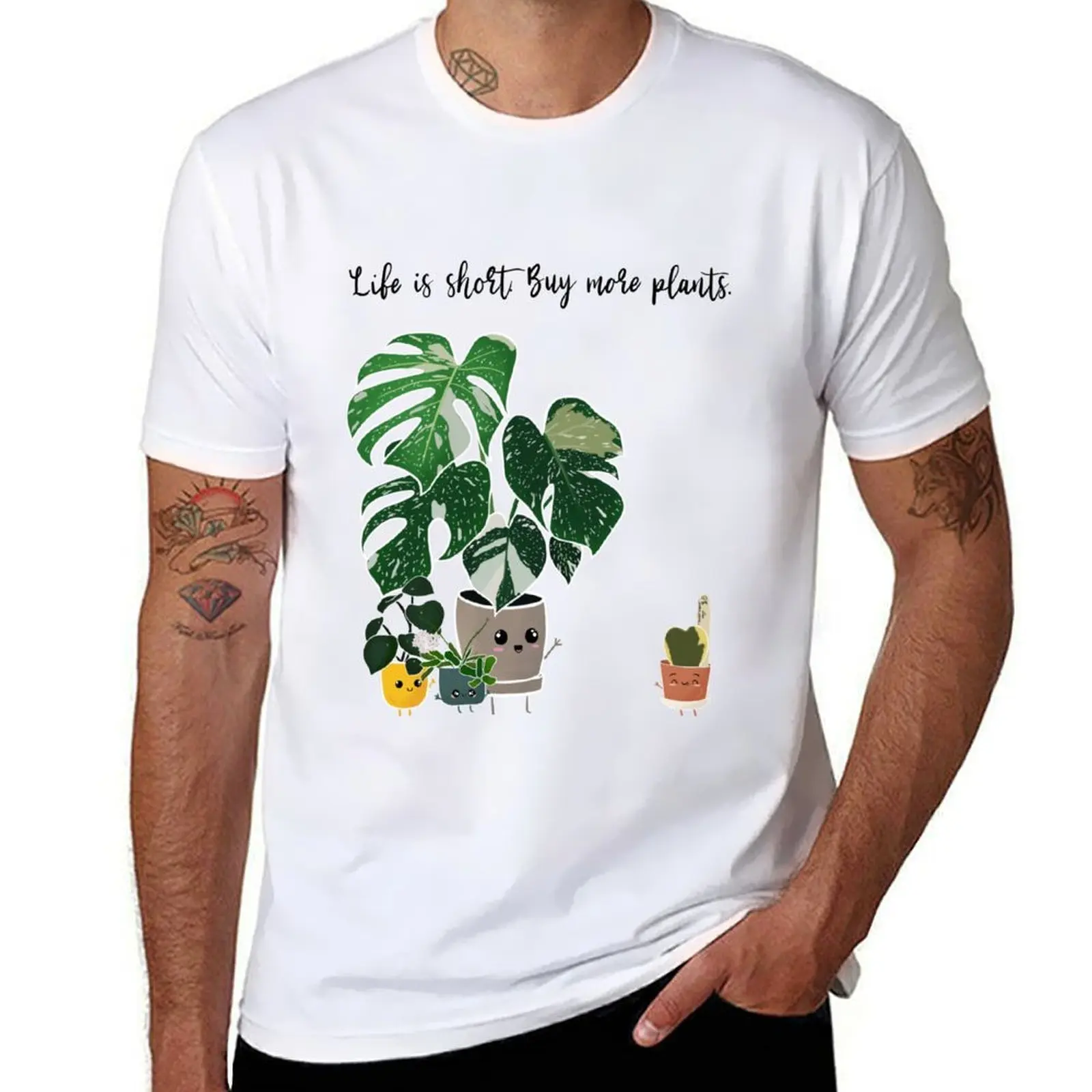 La vida es corta. Compra más plantas. Camisetas para hombre, camisetas gráficas, paquete de camisetas blancas de anime para hombre, camiseta