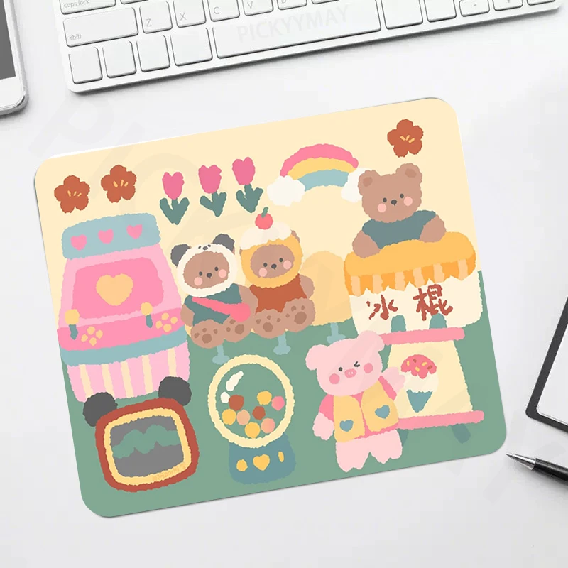 Small Pink Bear Office Mousepads Lock Edge Kawaii Mouse Pad Computer Mousepad Mouse Mat Desk Pads For PC Keyboard Mats Table Rug