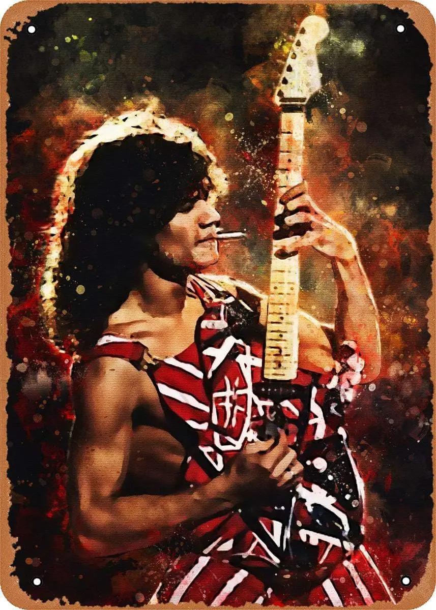 1P,Poster Music Eddie Van Halen Plaque Poster Vintage Metal Tin Sign Retro Man Cave Wall Art Decor Gift Women Men 8x12 inch Meta