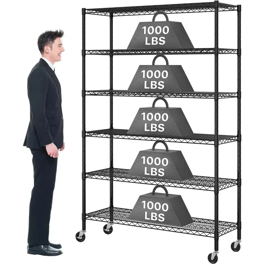 6 Tier Storage Shelves Metal Wire Shelving Unit with Wheels, 6000LBS Weight Capacity Heavy Duty NSF Height Adjustable Garage