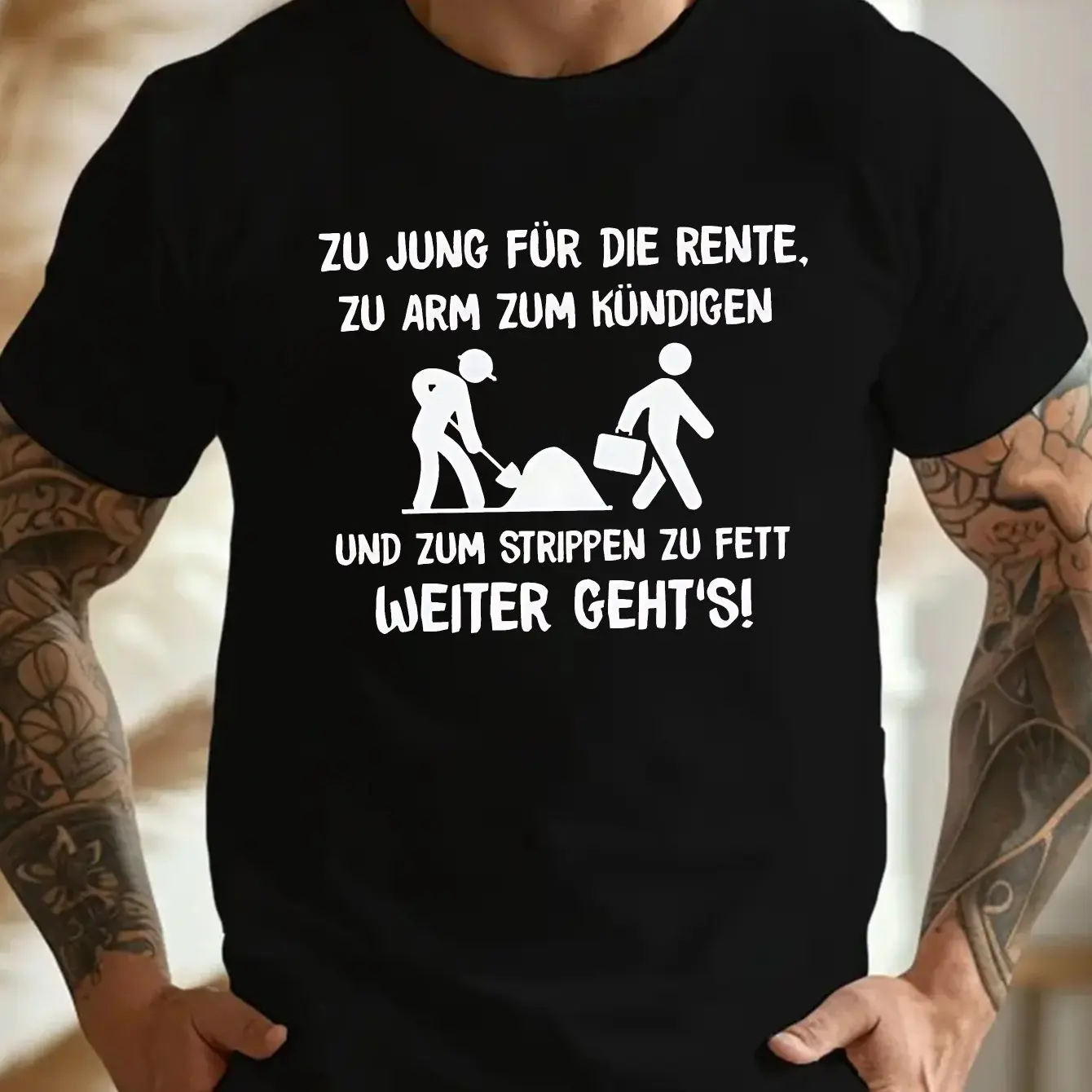 Relatable Tired Employee German Text T Shirt Labor Silhouette Graphic Streetwear Cotton Top