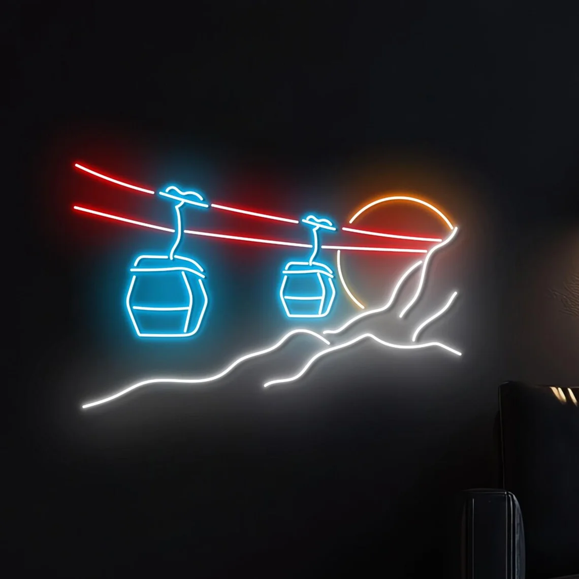 

Mountain Sunset Neon Sign Ski Lift Neon Ski Resort Cabin Art Decor Adventure Wall Art