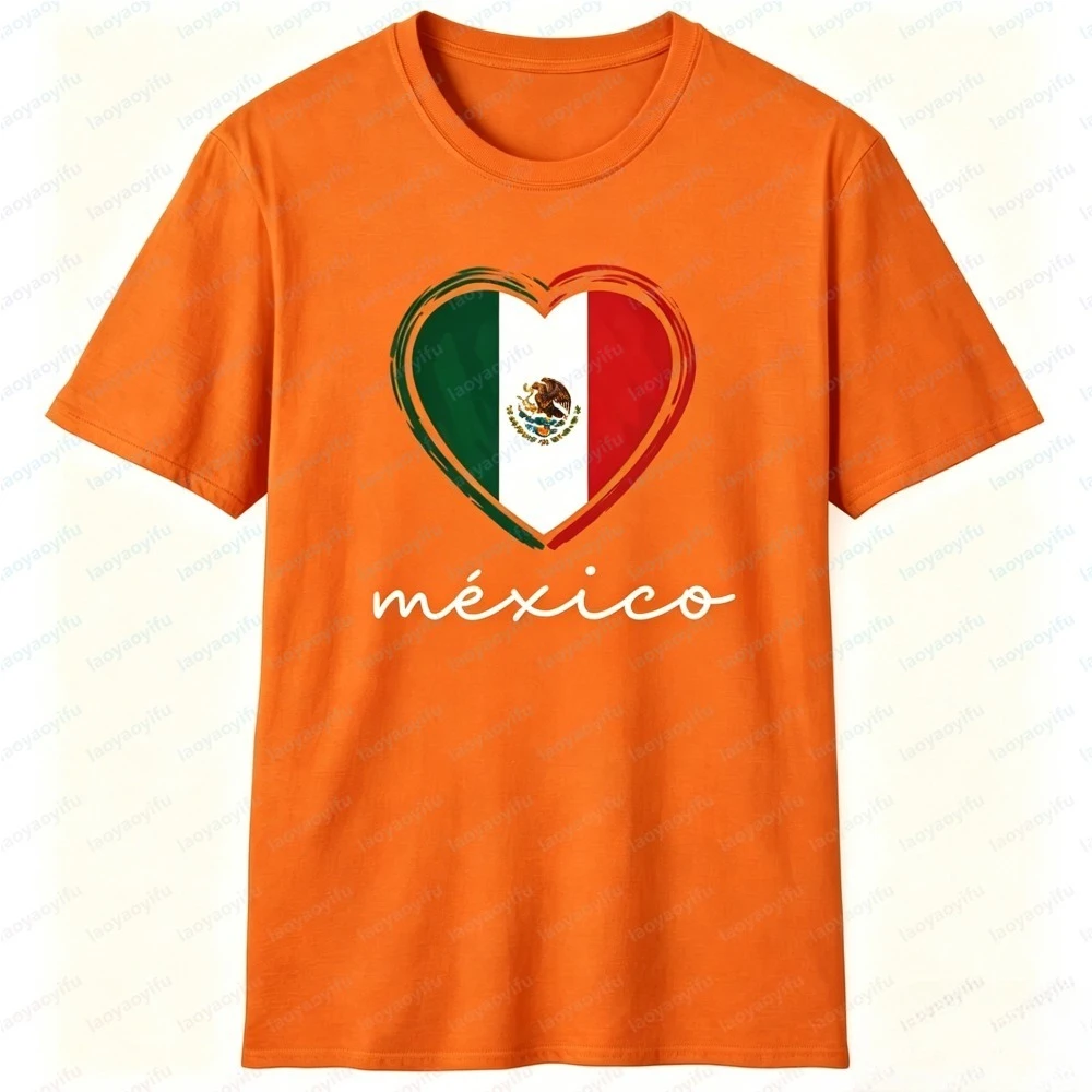 Unisex Summer Short Sleeve Fashion T-Shirt Mexico Flag Heart Print Casual Mexican Pride Fiesta Stylish Streetwear Party Tee view 5