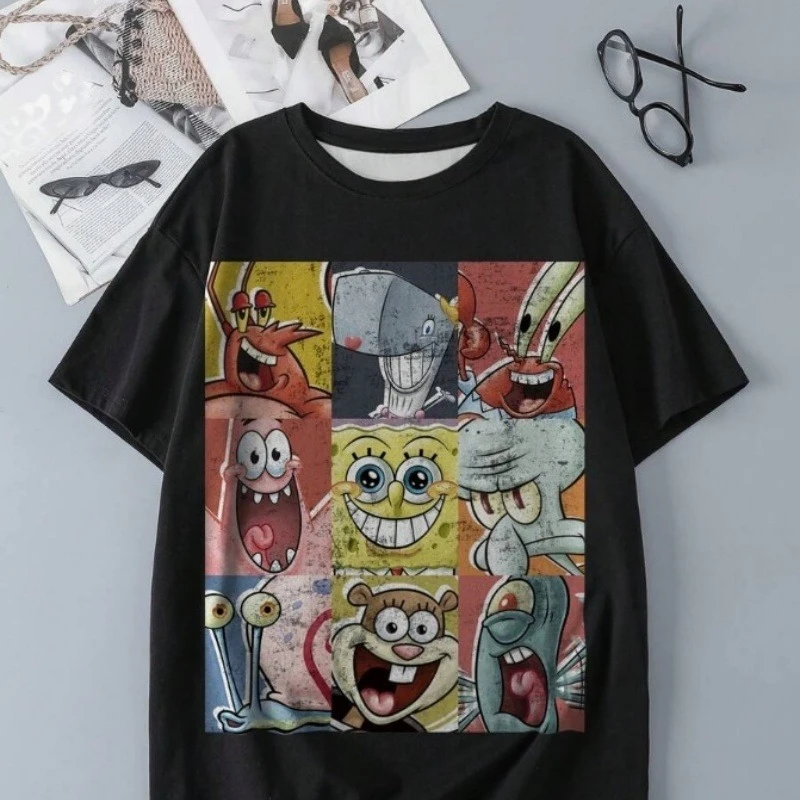 Trendy Clothing SpongeBob SquarePants Anime 3D Printed Children's T-shirt Unisex Summer Breathable Cartoon Pattern T-shirt Top