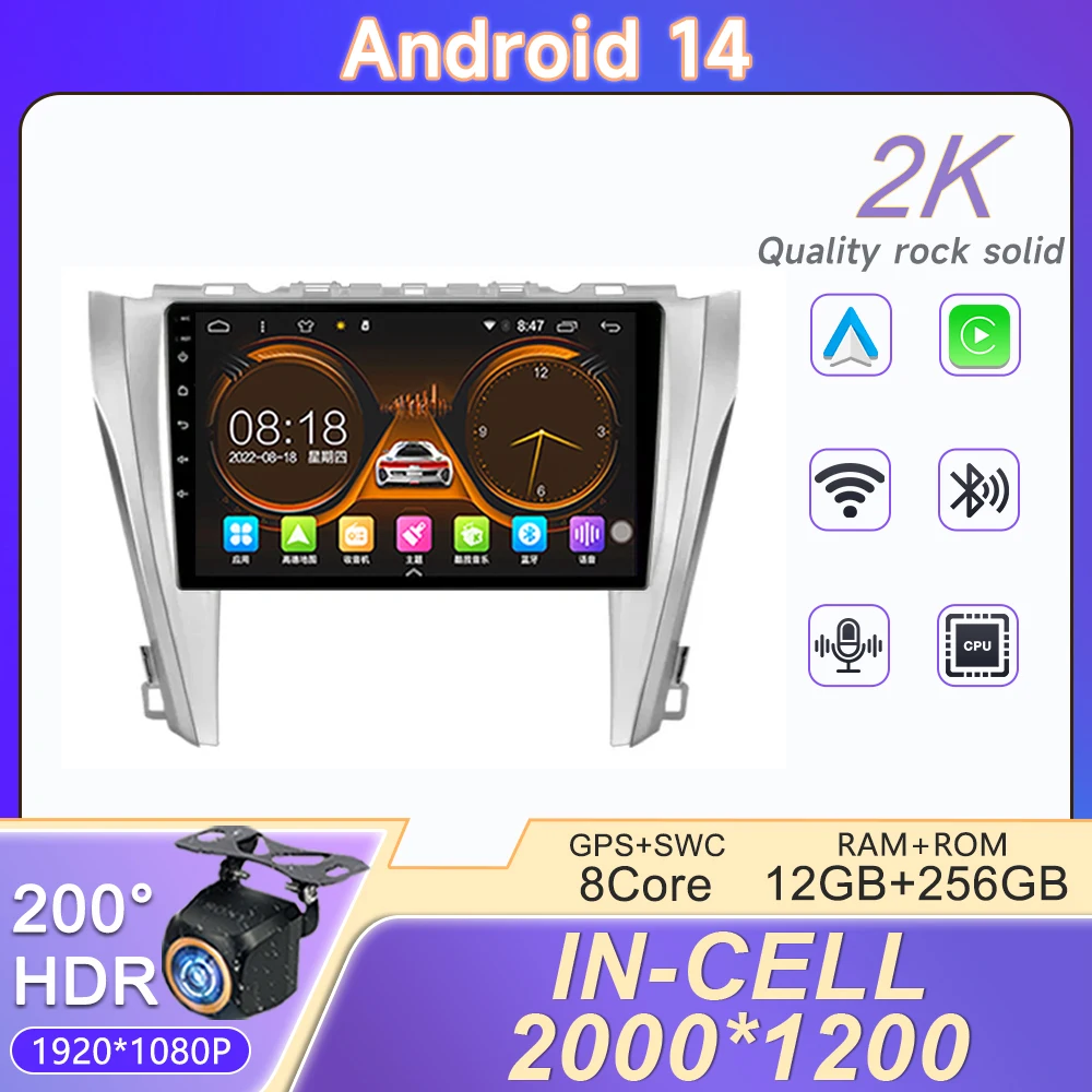 

2 Din Android 14 Car Stereo Radio Multimedia Video Player For Toyota Camry 8 50 55 2012-2017 Navigation GPS 2din 4G Carplay Auto