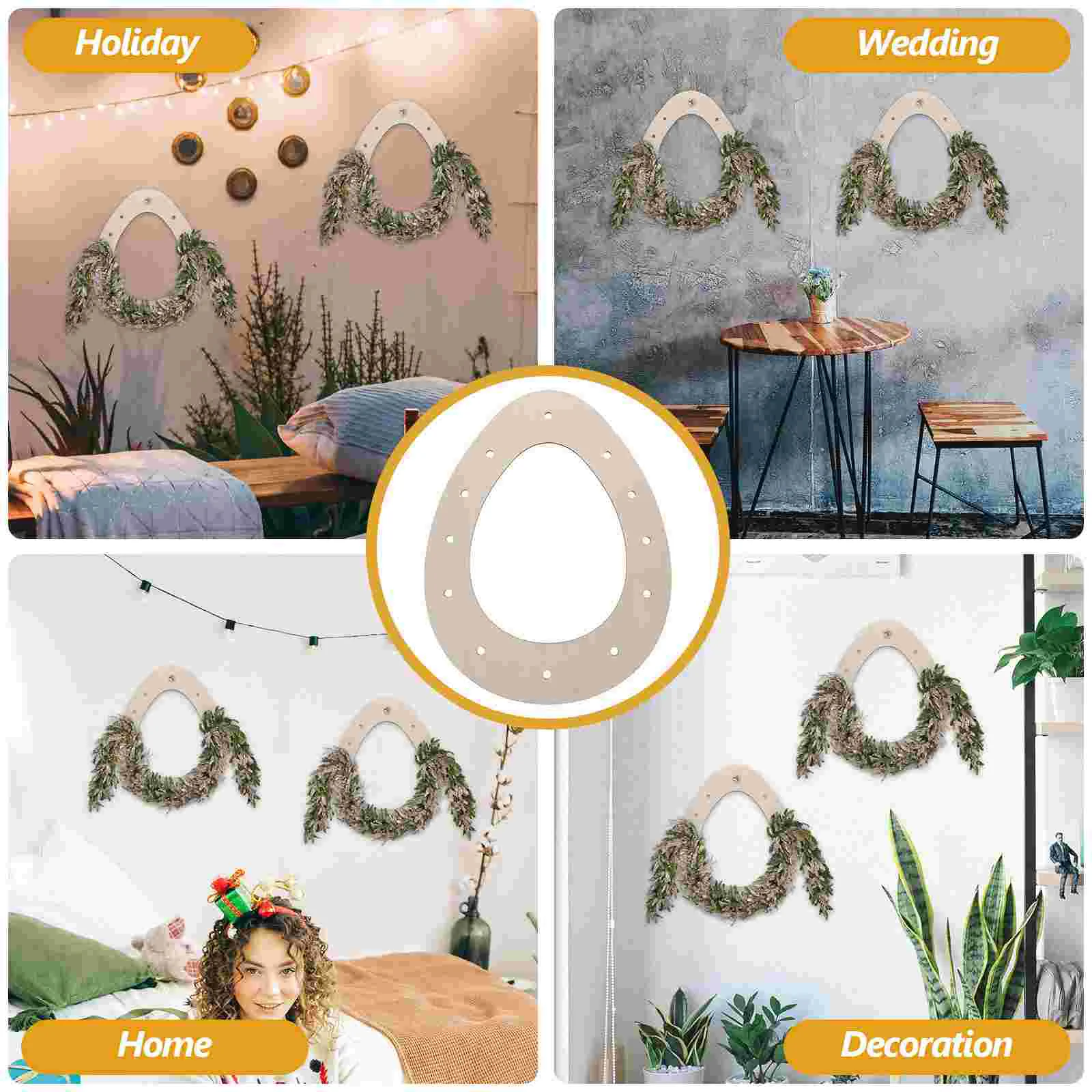 2 Pcs Wood Wreath Frames Easter Shaped Garland Blank Craft Base Lightweight Exquisite Solid Structure Holiday Decor