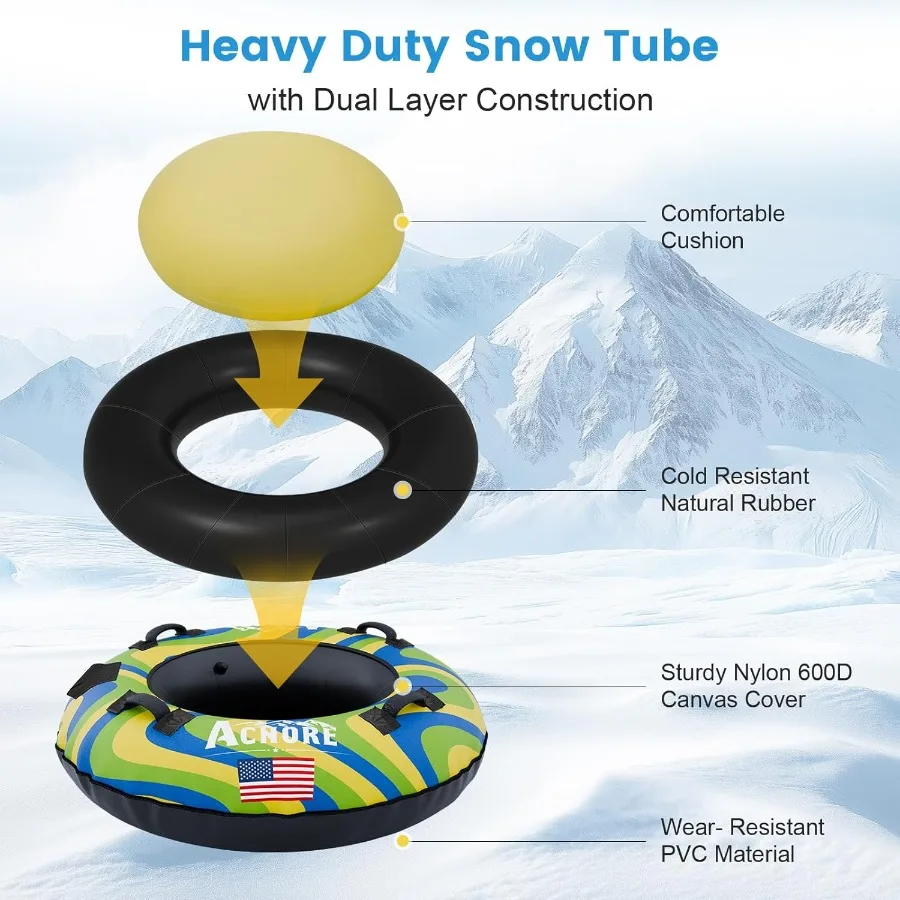 أنابيب ثلج قابلة للنفخ قابلة للطي للتزلج، زلاجات ثلج عالية التحمل من الدرجة التجارية للبالغين مع 4 مقابض #2