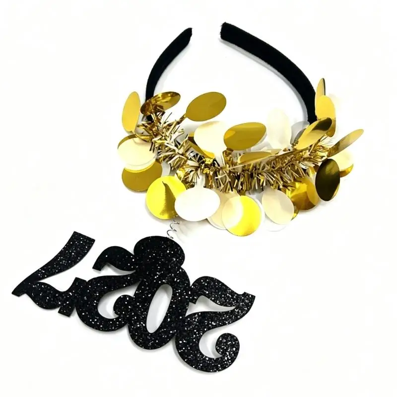 A52E New Year Celebration Headband Headwearwith Glitter 2027 Detail for Photos
