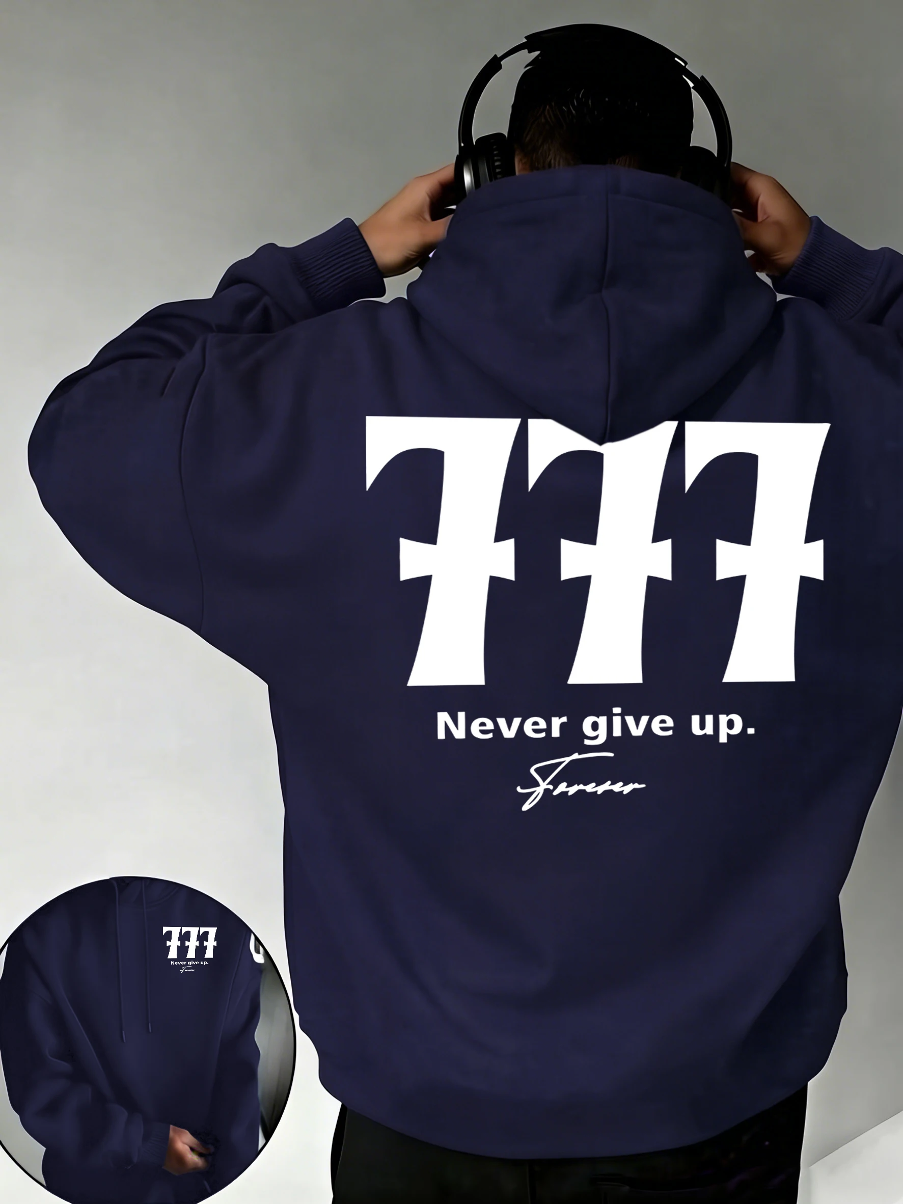 

Толстовки с принтом Never Give Up Number 777, мужские мягкие пуловеры с карманами, флисовая повседневная одежда, осенняя теплая одежда унисекс, простые толстовки с длинными рукавами
