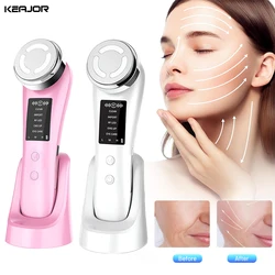 Masajeador Facial 5 en 1 para cuello, dispositivo antiarrugas con Microccunt EMS, estiramiento de la piel, compresa caliente, Lifting Facial, rejuvenecimiento, luz LED