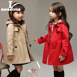 New Children Birthday Present Girls Sweatshirt Spring Autumn Long Style Hooded Coat For Girl Kids Jacket Red Windbreaker