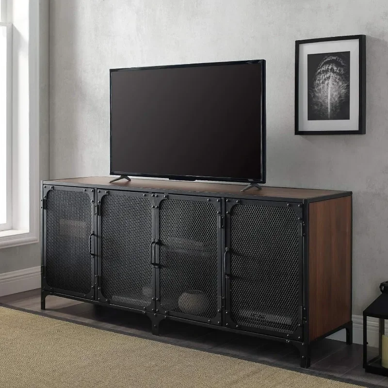 

Malcomb Urban Industrial 4 Door Metal Mesh TV Console for TVs up to 65 Inches, 60 Inch, Dark Walnut