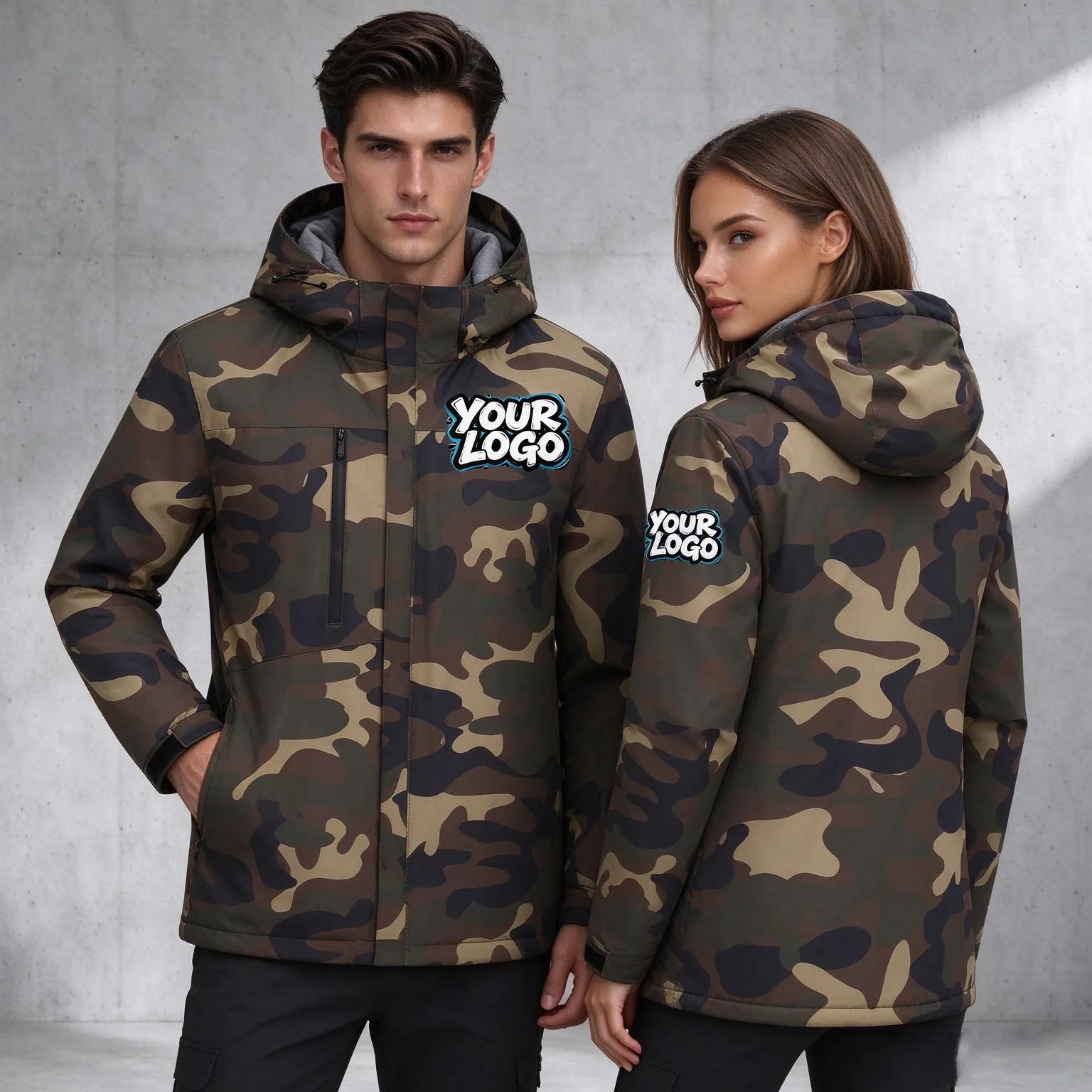 Custom Logo Unisex Winter Thick Padded Hooded Jacket Warm Windproof Outdoor Hiking Ski Outer Coat For Men Women