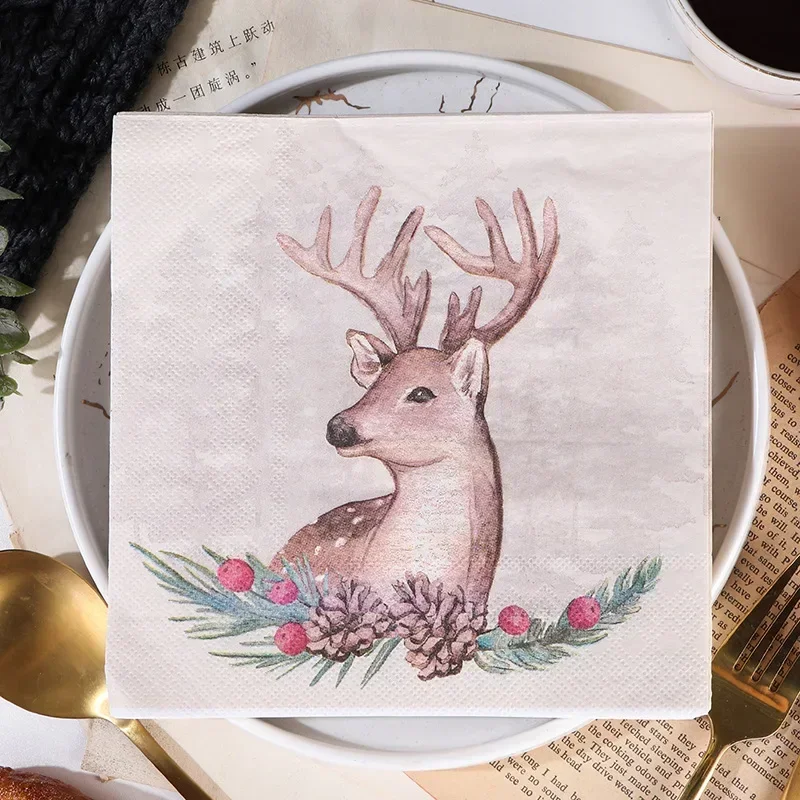 20pcs 33*33cm Painted Christmas Series New Elk Disposable Printed Napkins Wholesale Party Tissue Paper Square Tissue Paper