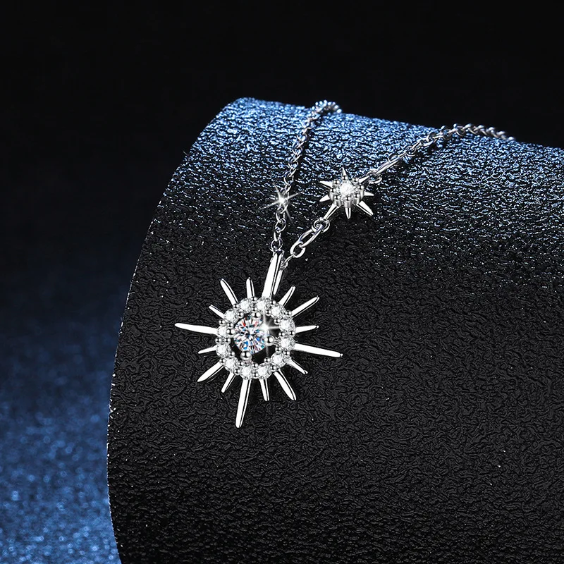 

Moissanite pendant hexagonal star lock bone chain 18K gold inlaid with diamonds Moissanite necklace platinum PT950 imprint