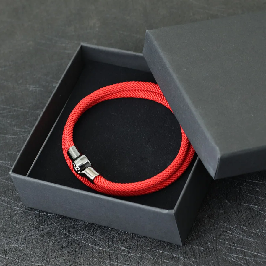 Pulsera de hilo rojo de la suerte Unisex, hebilla magnética, cadena de cordón de doble capa, Pulsera náutica, Pulsera de Tela, brazalete de macramé hecho a mano