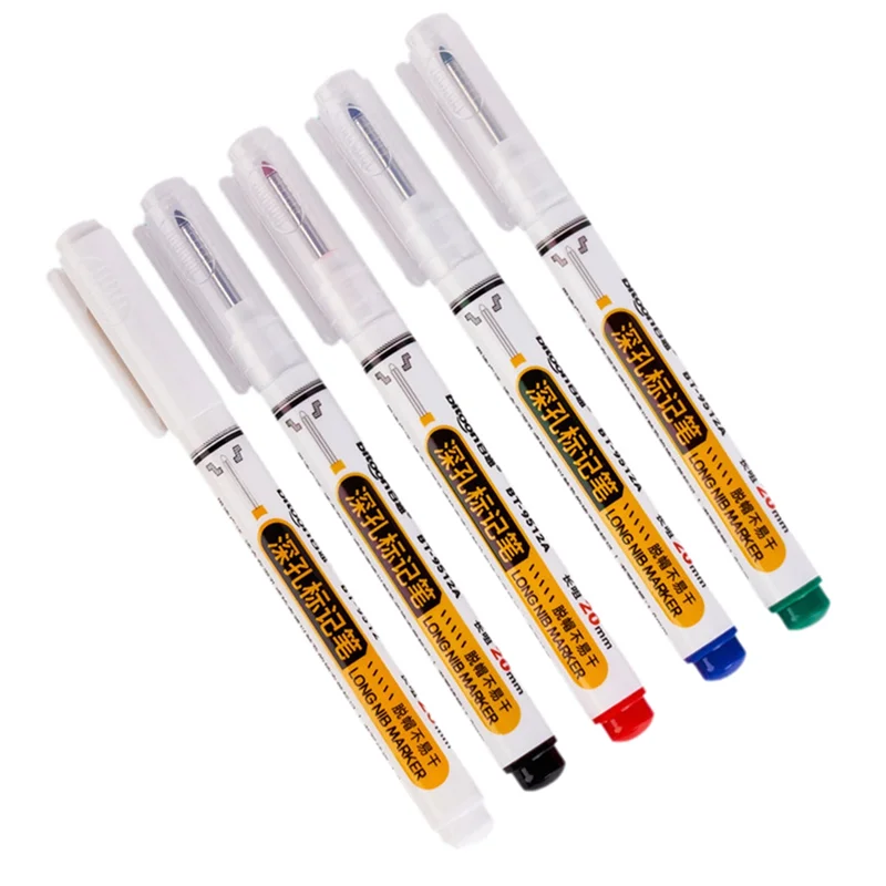 

THIVN-5PCS Deep Hole Long Nib-Head Marker For Metal Perforating Pen Waterproof Woodworking Decoration Multi-Purpose