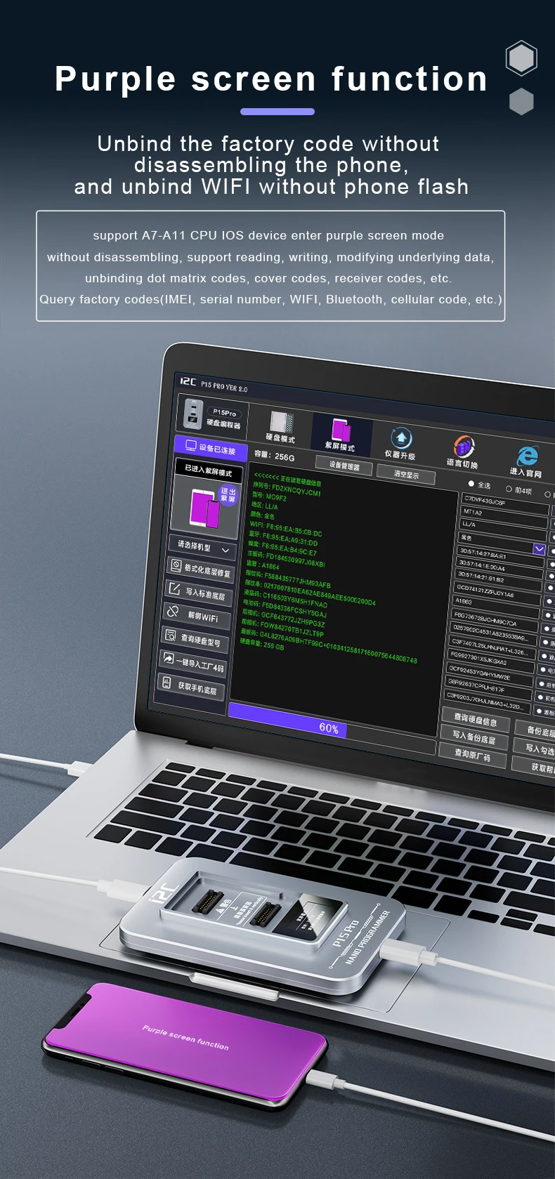 JC P13 i2C P15 Pro MiJing P13 PCIE NAND Programmer DFU Purple Screen Repair for iphone Read Write SN Unbind Wifi