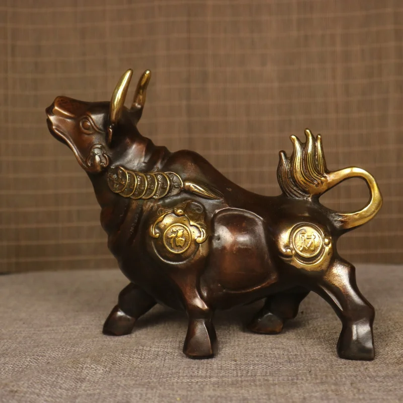 Antique Brass Zodiac Ox Figurine Ox Spirit Home Office Desk Decoration Gift Craft Wholesale