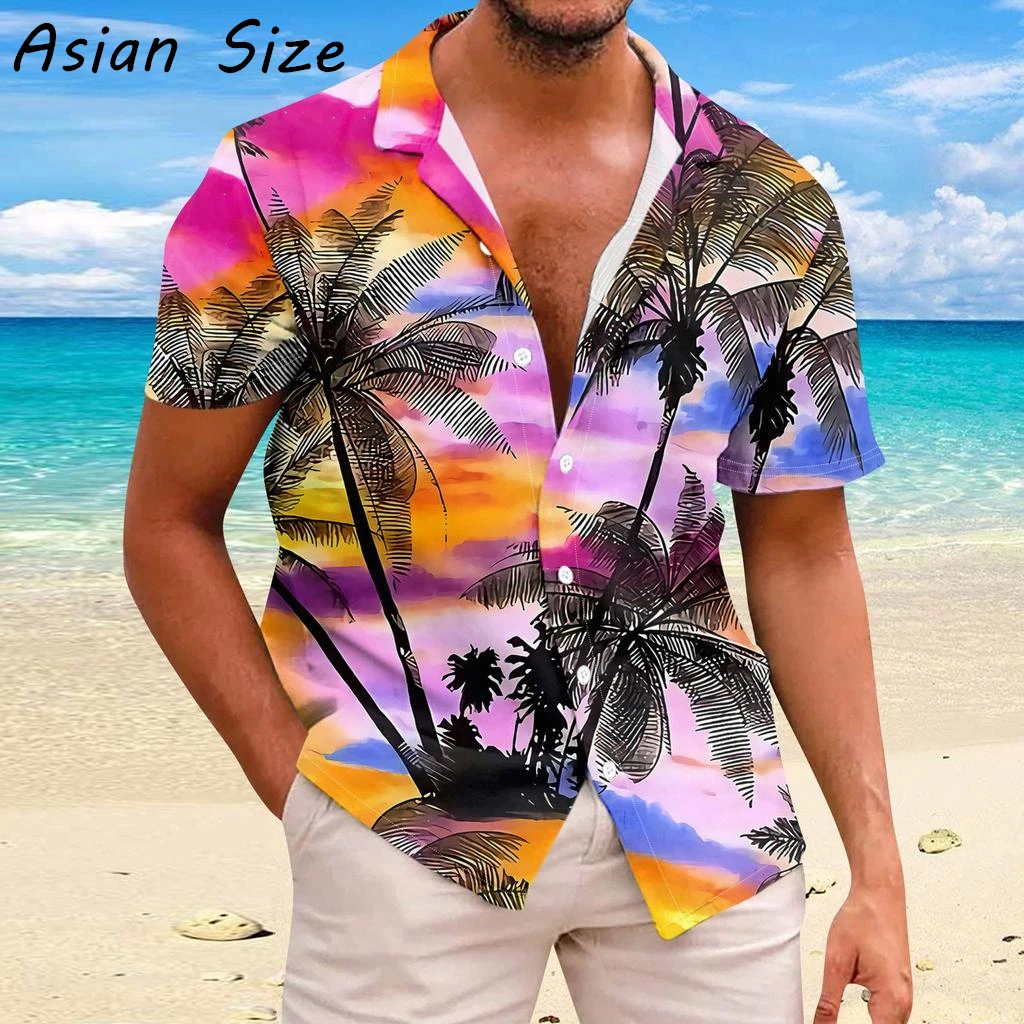 

Мужские рубашки с принтом кокосовых пальм, с коротким рукавом, на пуговицах, с отложным воротником, для лета, оверсайз, в тропическом стиле, для отдыха, гавайские рубашки