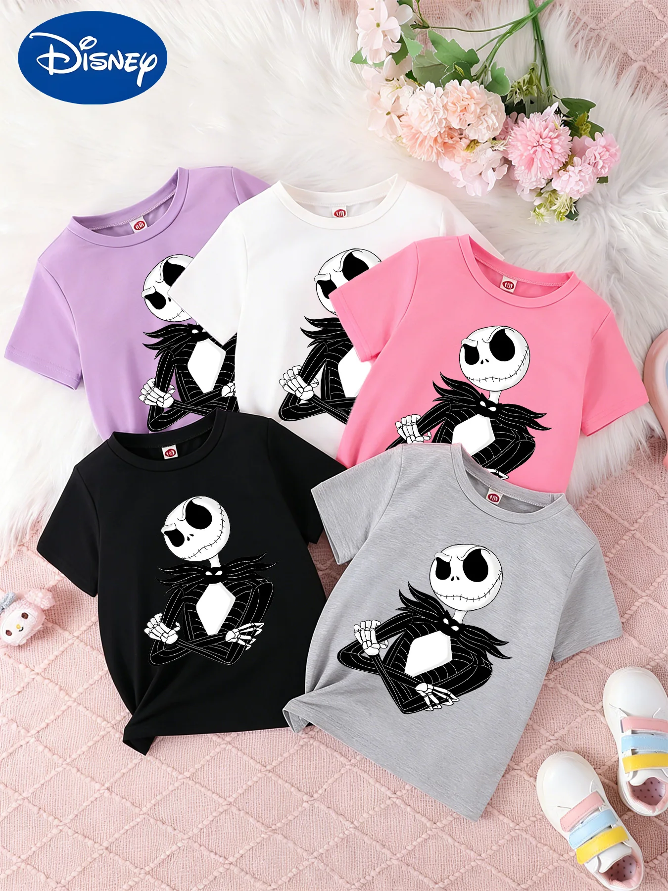 

Детская одежда Disney, свободная и дышащая футболка с короткими рукавами, Jack the Nightmare on Christmas Eve·Skellington Leisure