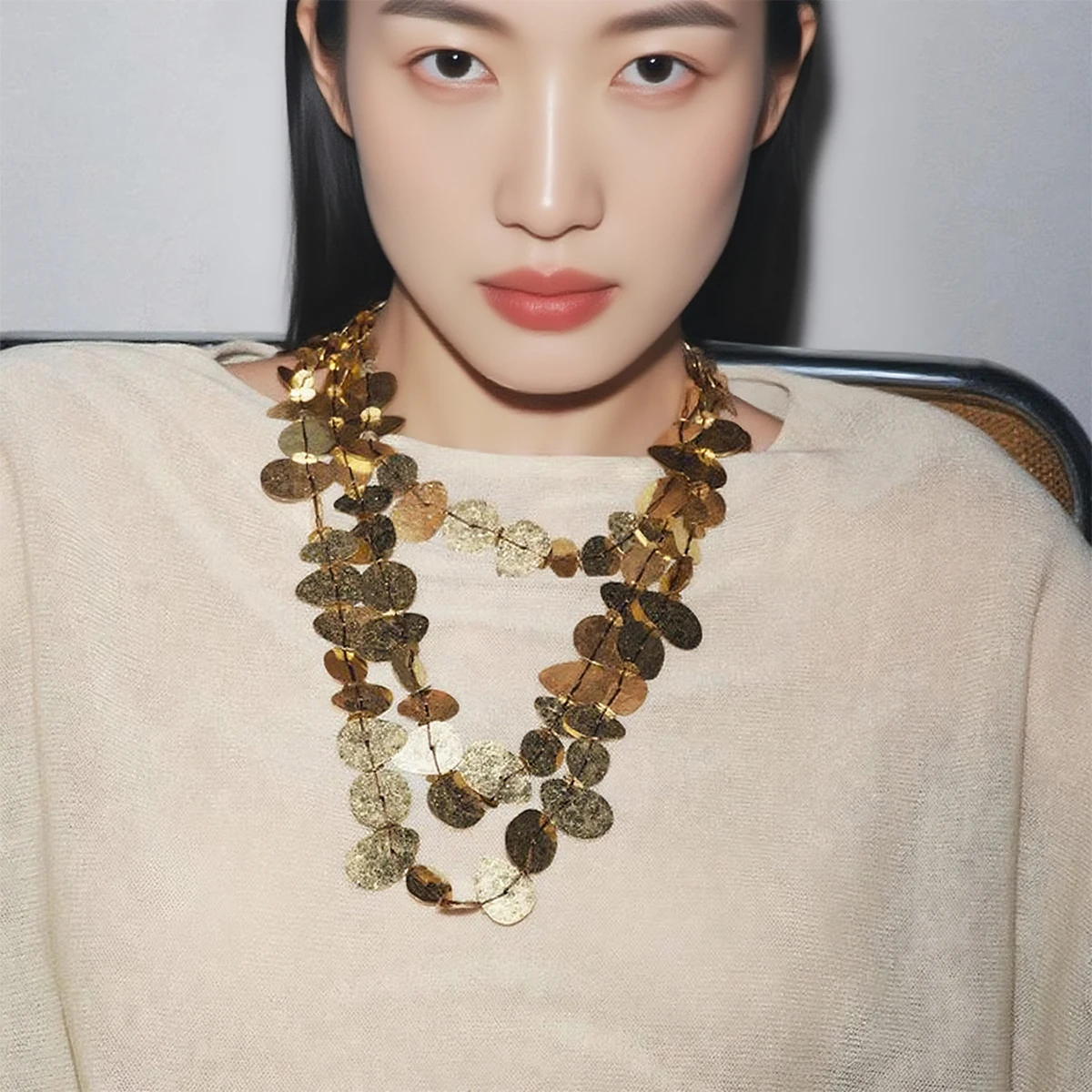 

ZAA Vintage Metal Plate Waterfall Necklaces for Women Personality Holiday Party Jewelry Neck Accessories