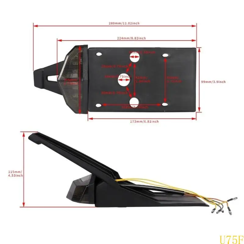 

U75F Stylish Black Motorcycle LED Rear Tail Light High Brightness for Automotives