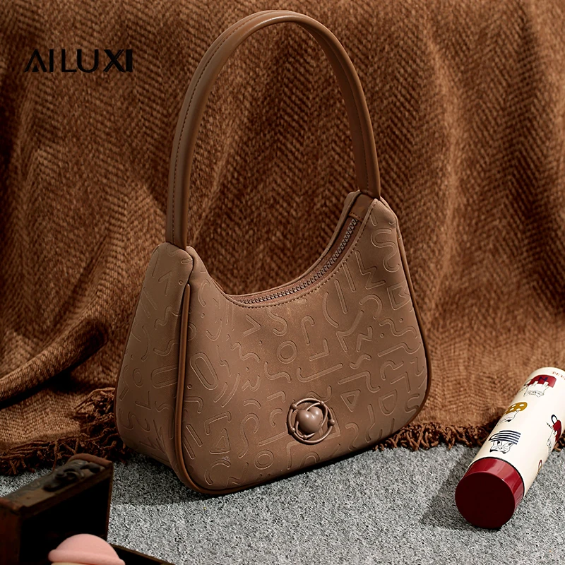 

AILUXI Moon Bag для женщин, новая коричнево-белая сумка на плечо под мышками из искусственной кожи, оригинальная французская ручная сумка в форме полумесяца, подарок учителю