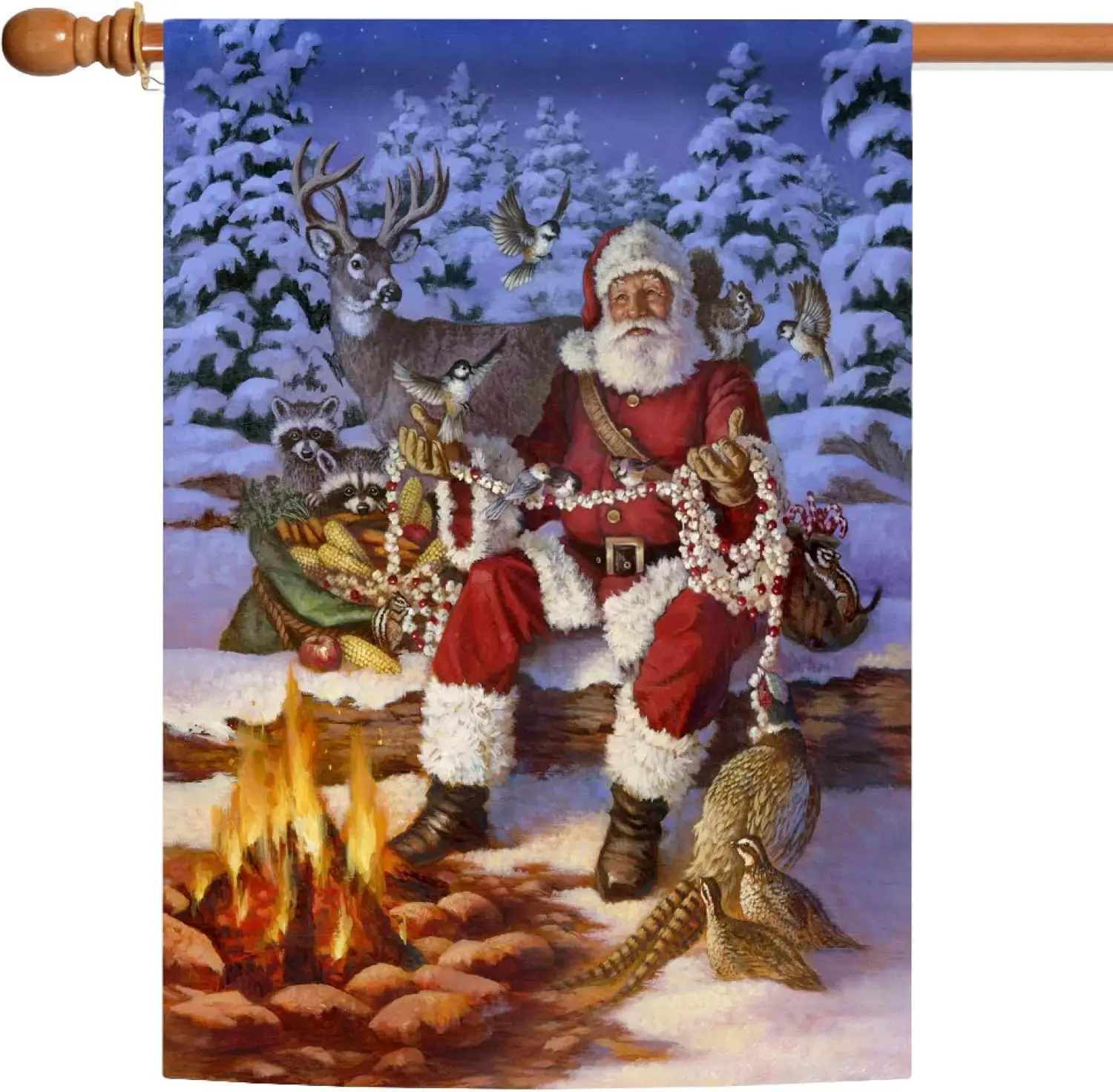 Toland Home Garden 109420 Fireside Santa Christmas Garden Flag 28x40 Inch Double Sided for Outdoor Winter House Yard Decoration