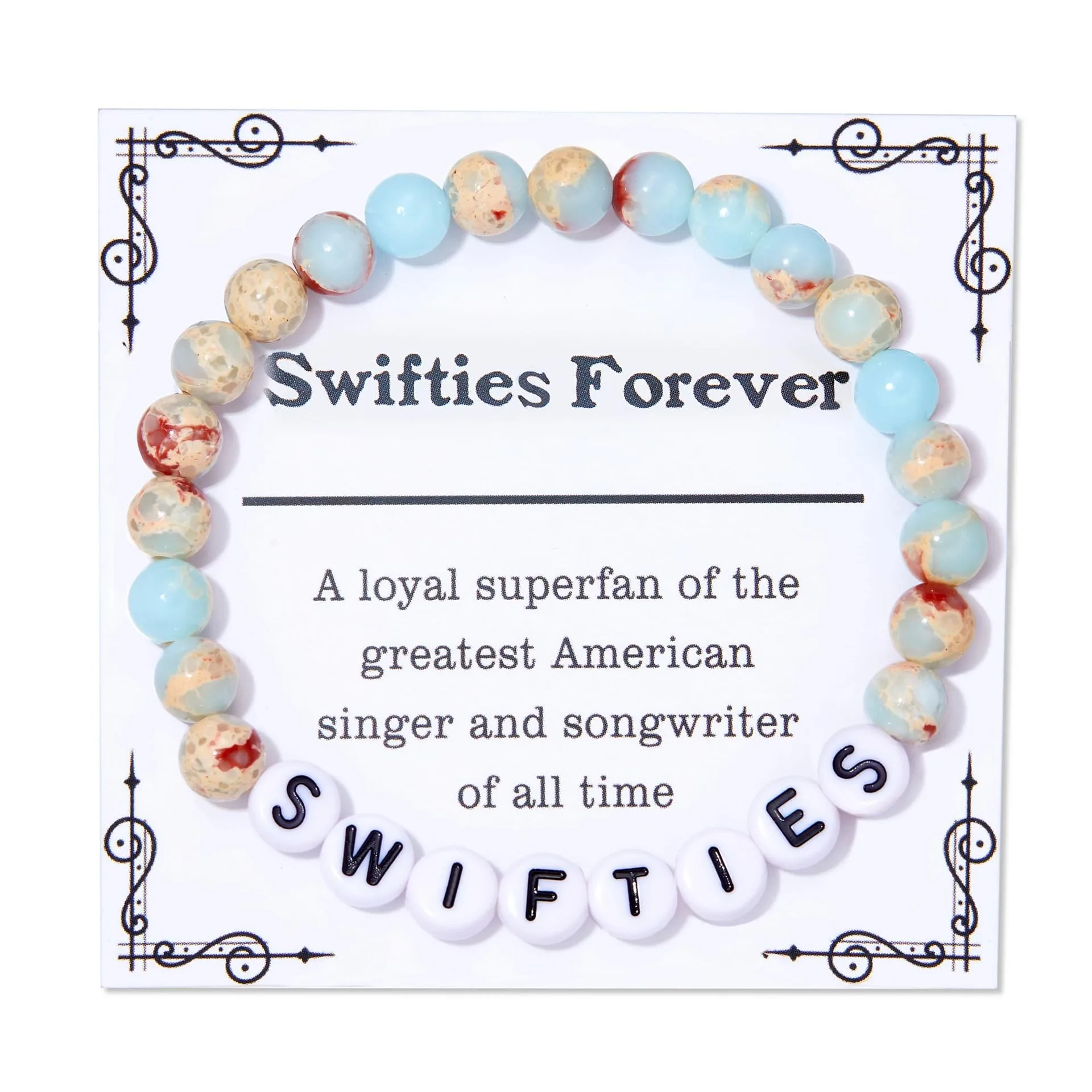 New Trendy Taylor Music Blue Emperor Stone Bracelet With Card Acrylic Letter Beads Swift Bracelet for Women Girls