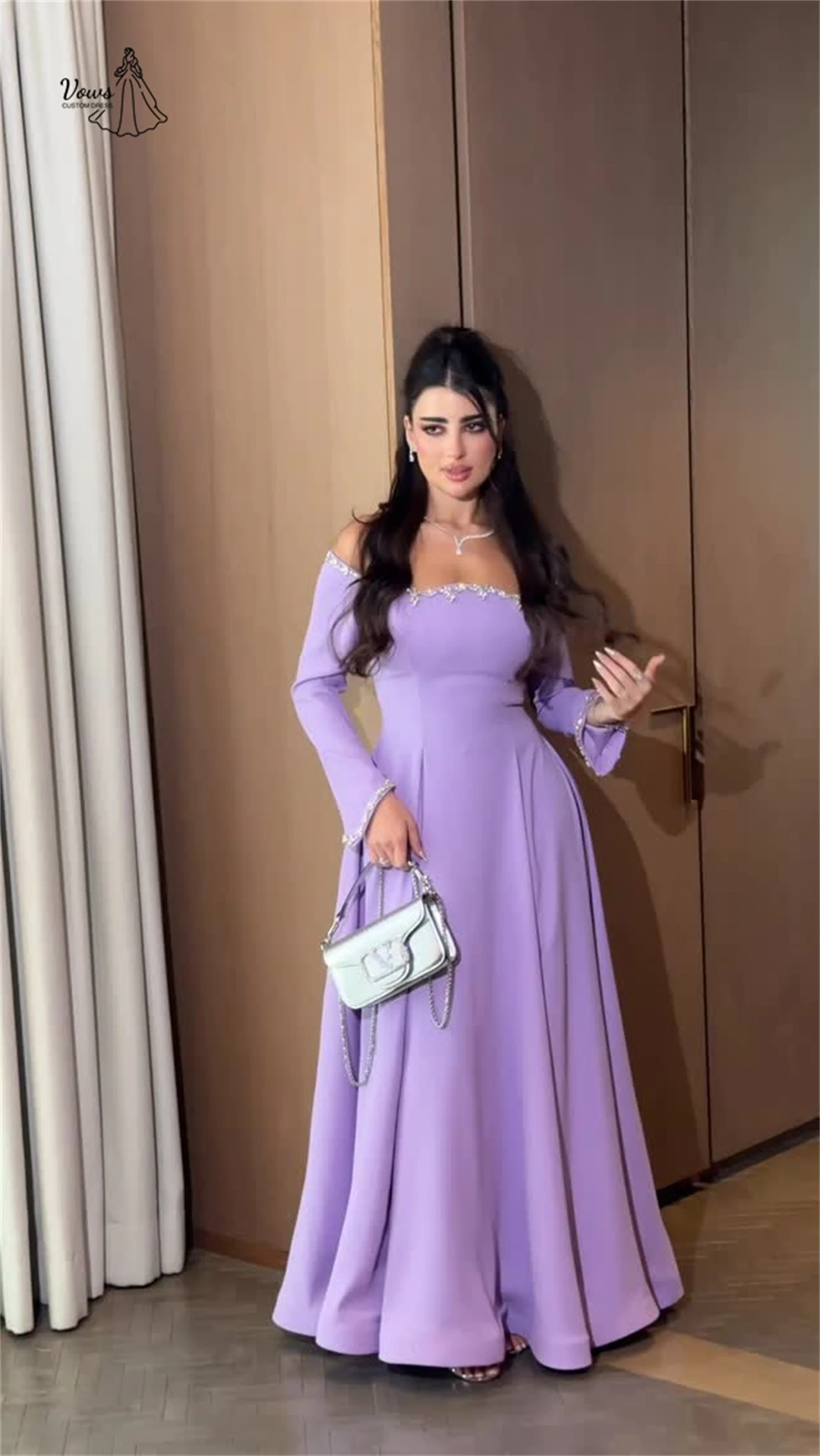 Vows-vestido de fiesta con diamantes de imitación, línea A, vestidos de noche para mujer, vestidos de fiesta elegantes, vestido de fiesta de boda morado hecho a medida, Gala